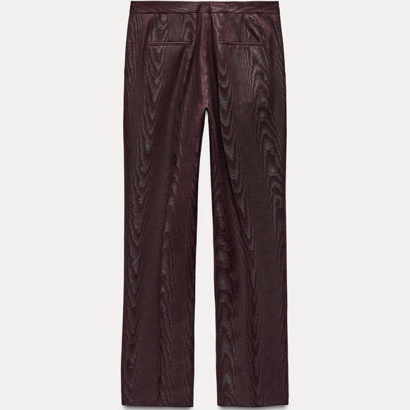 ZARA Textured Straight Statement Leg Pants Burgundy Brown Medium - Picture 5 of 14